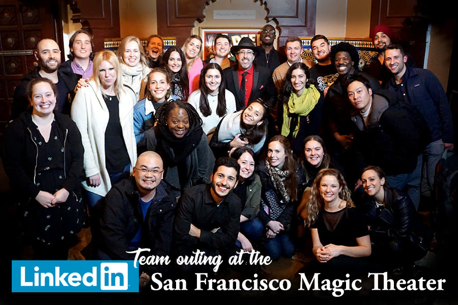 LinkedIn team outing group photo at San Francisco Magic Theater